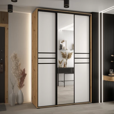Šatní skříň YVONA 11 - 150/60 cm, dub artisan / bílá / černá