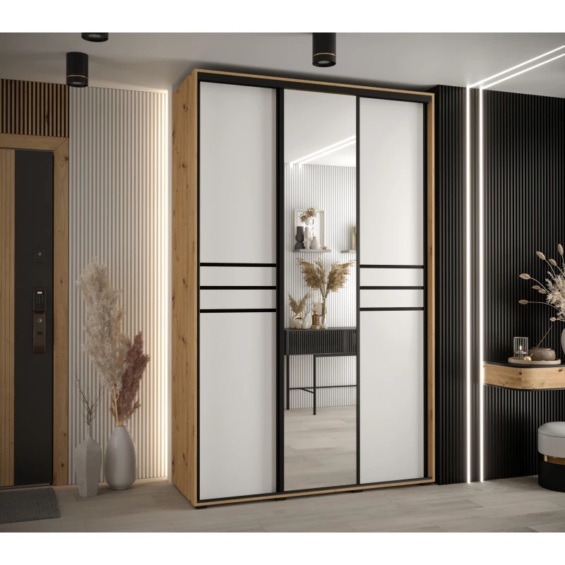 Šatní skříň YVONA 11 - 150/60 cm, dub artisan / bílá / černá