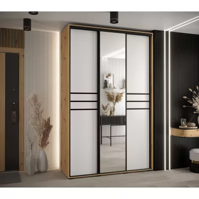 Šatní skříň YVONA 11 - 150/60 cm, dub artisan / bílá / černá