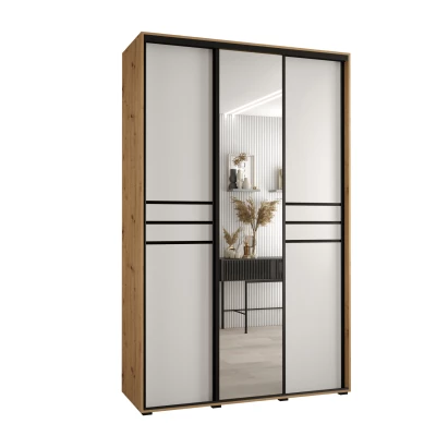 Šatní skříň YVONA 11 - 150/60 cm, dub artisan / bílá / černá