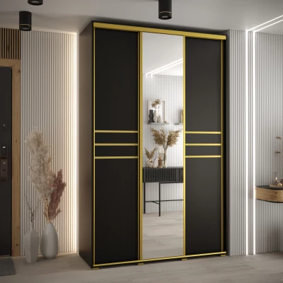 Šatní skříň YVONA 11 - 150/60 cm, černá / zlatá