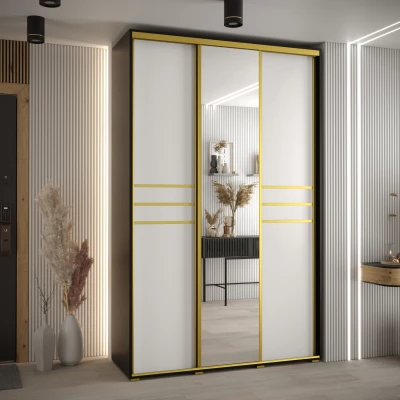 Šatní skříň YVONA 11 - 150/60 cm, černá / bílá / zlatá