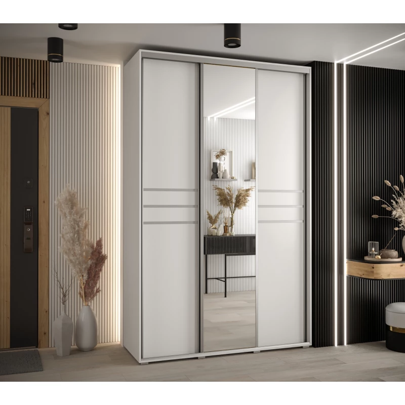 Šatní skříň YVONA 11 - 150/60 cm, bílá / stříbrná