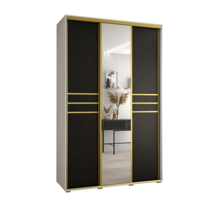 Šatní skříň YVONA 11 - 150/60 cm, bílá / černá / zlatá