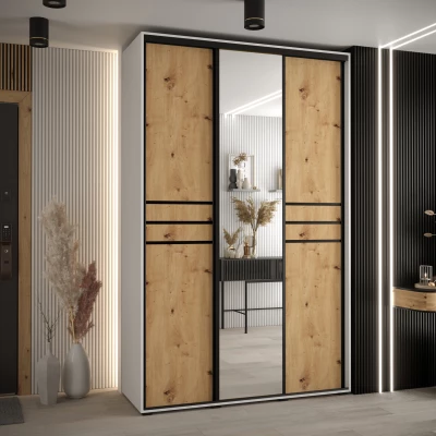 Šatní skříň YVONA 11 - 150/60 cm, bílá / dub artisan / černá