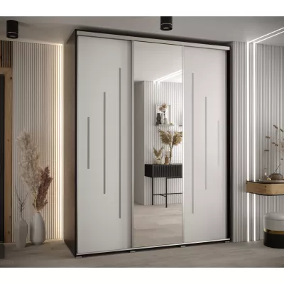 Šatní skříň YVONA 13 - 190/60 cm, černá / bílá / stříbrná