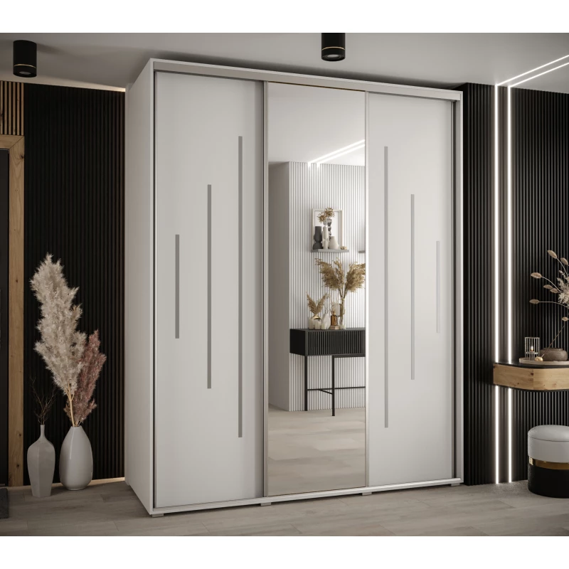 Šatní skříň YVONA 13 - 190/60 cm, bílá / stříbrná