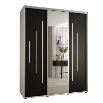 Šatní skříň YVONA 13 - 190/60 cm, bílá / černá / stříbrná