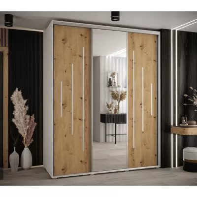 Šatní skříň YVONA 13 - 190/60 cm, bílá / dub artisan / stříbrná