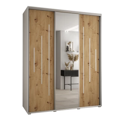 Šatní skříň YVONA 13 - 190/60 cm, bílá / dub artisan / stříbrná