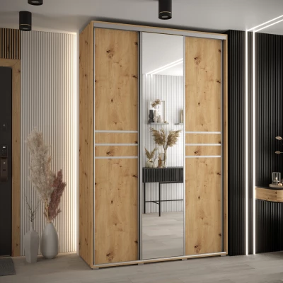 Šatní skříň YVONA 11 - 160/60 cm, dub artisan / stříbrná