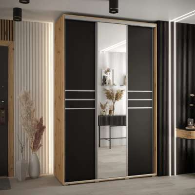 Šatní skříň YVONA 11 - 160/60 cm, dub artisan / černá / stříbrná