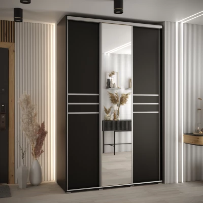 Šatní skříň YVONA 11 - 160/60 cm, černá / stříbrná