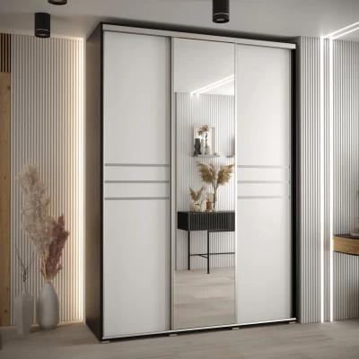 Šatní skříň YVONA 11 - 170/60 cm, černá / bílá / stříbrná