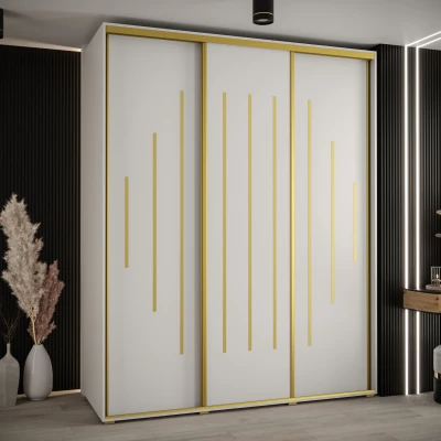 Šatní skříň YVONA 12 - 200/60 cm, bílá / zlatá