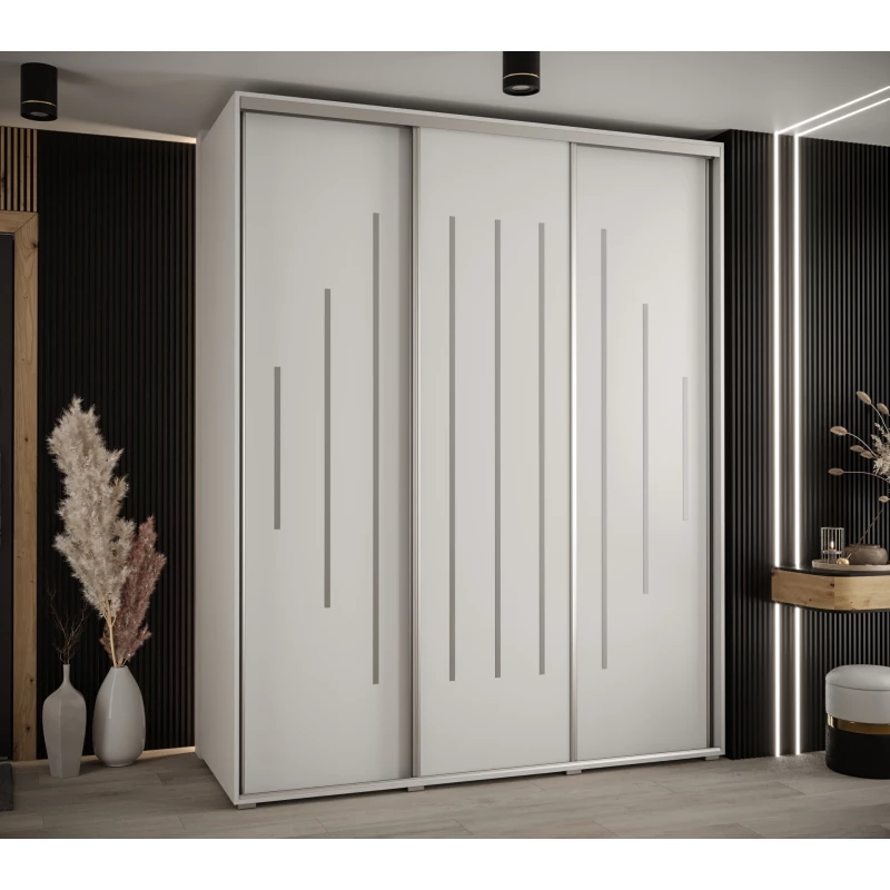 Šatní skříň YVONA 12 - 200/60 cm, bílá / stříbrná