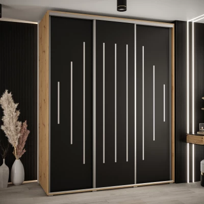 Šatní skříň YVONA 12 - 190/60 cm, dub artisan / černá / stříbrná