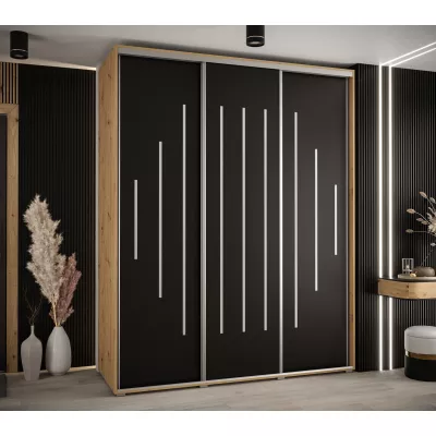 Šatní skříň YVONA 12 - 190/60 cm, dub artisan / černá / stříbrná