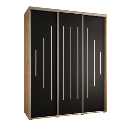 Šatní skříň YVONA 12 - 190/60 cm, dub artisan / černá / stříbrná