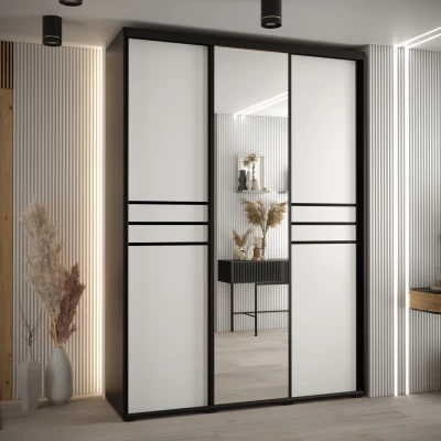 Šatní skříň YVONA 11 - 170/60 cm, černá / bílá / černá