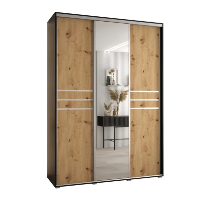 Šatní skříň YVONA 11 - 170/60 cm, černá / dub artisan / stříbrná