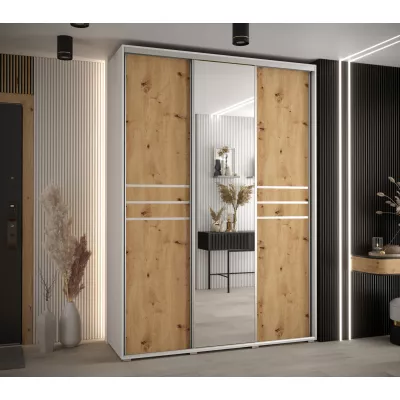 Šatní skříň YVONA 11 - 170/60 cm, bílá / dub artisan / stříbrná