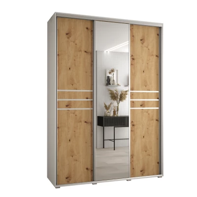 Šatní skříň YVONA 11 - 170/60 cm, bílá / dub artisan / stříbrná
