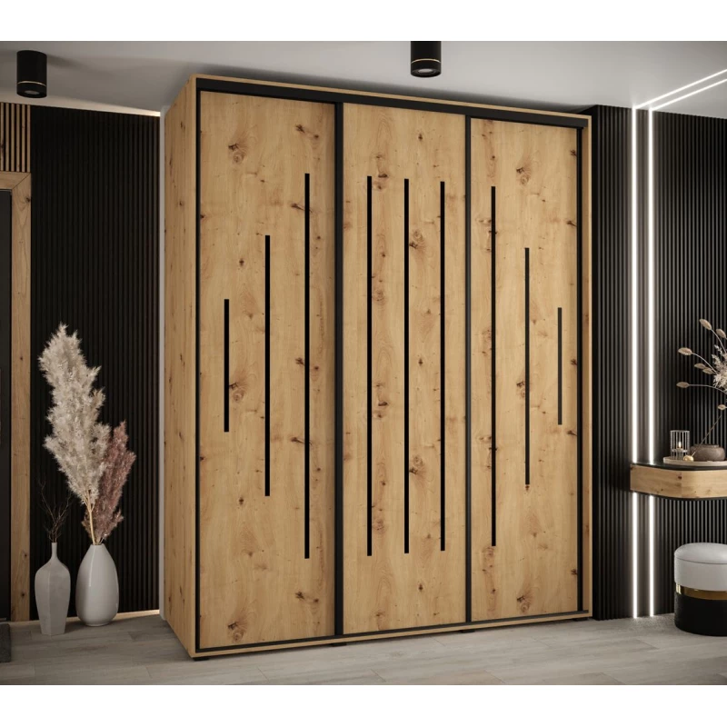 Šatní skříň YVONA 12 - 190/60 cm, dub artisan / černá