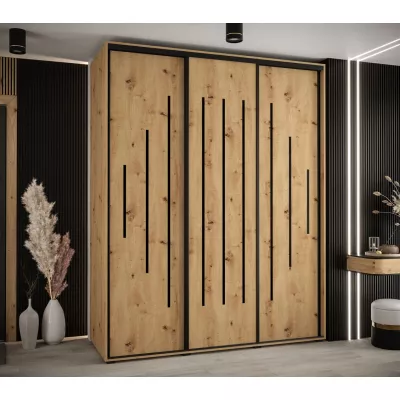 Šatní skříň YVONA 12 - 190/60 cm, dub artisan / černá