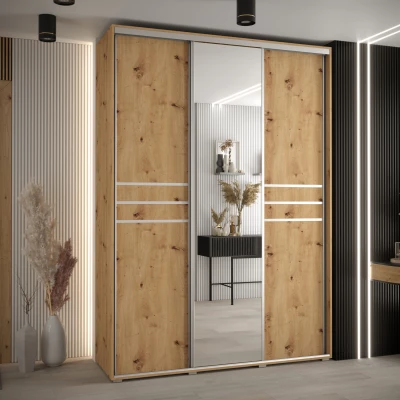 Šatní skříň YVONA 11 - 180/60 cm, dub artisan / stříbrná