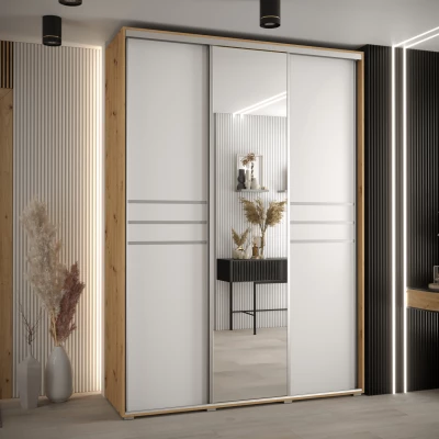 Šatní skříň YVONA 11 - 180/60 cm, dub artisan / bílá / stříbrná