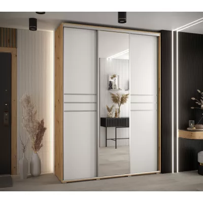 Šatní skříň YVONA 11 - 180/60 cm, dub artisan / bílá / stříbrná
