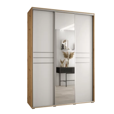 Šatní skříň YVONA 11 - 180/60 cm, dub artisan / bílá / stříbrná