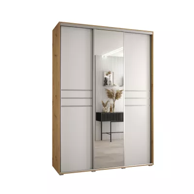 Šatní skříň YVONA 11 - 180/60 cm, dub artisan / bílá / stříbrná