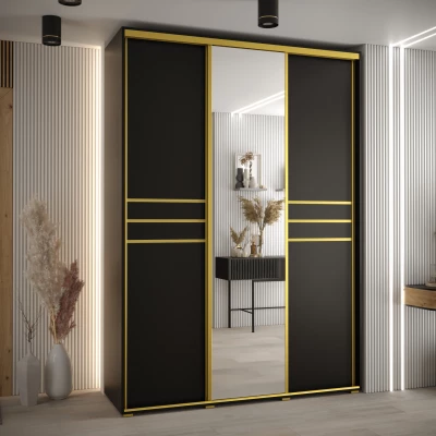 Šatní skříň YVONA 11 - 180/60 cm, černá / zlatá