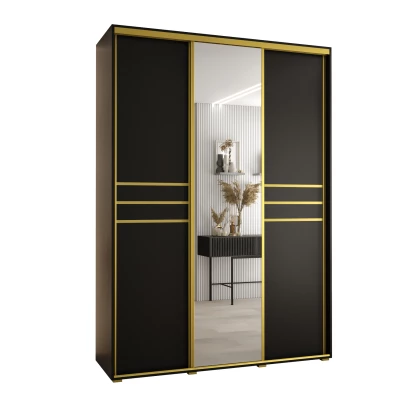 Šatní skříň YVONA 11 - 180/60 cm, černá / zlatá