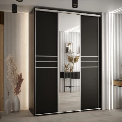 Šatní skříň YVONA 11 - 180/60 cm, černá / stříbrná