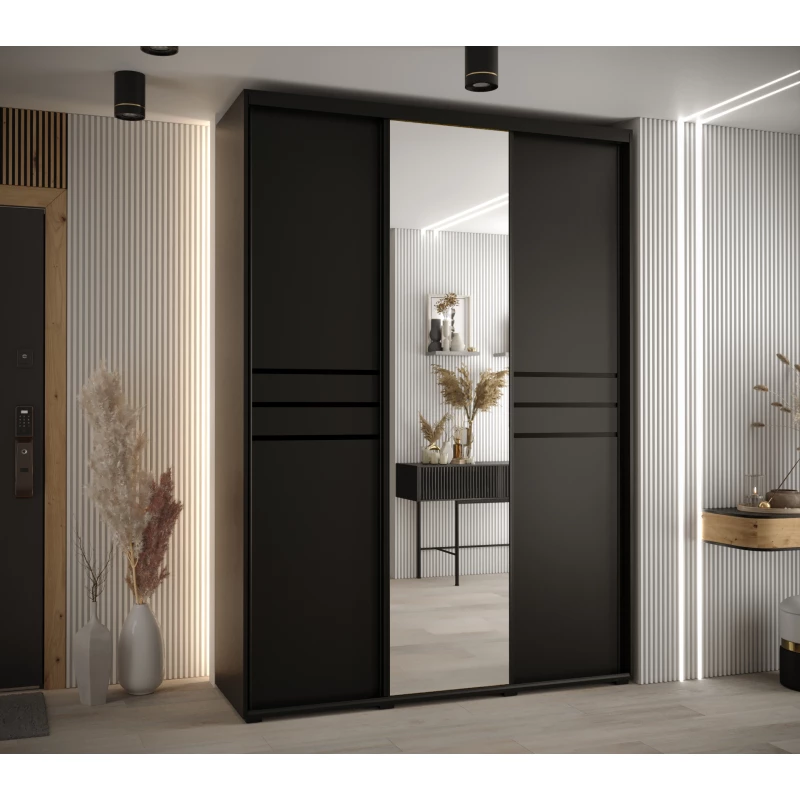 Šatní skříň YVONA 11 - 180/60 cm, černá / černá