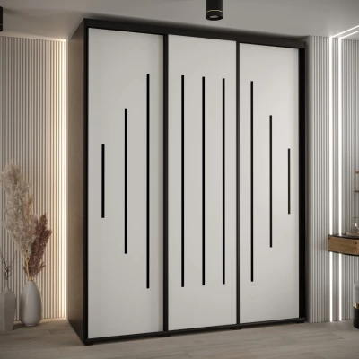 Šatní skříň YVONA 12 - 190/60 cm, černá / bílá / černá