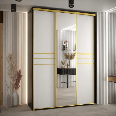 Šatní skříň YVONA 11 - 180/60 cm, černá / bílá / zlatá