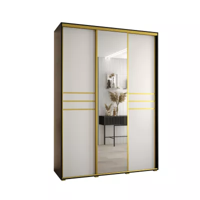 Šatní skříň YVONA 11 - 180/60 cm, černá / bílá / zlatá