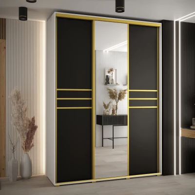 Šatní skříň YVONA 11 - 180/60 cm, bílá / černá / zlatá