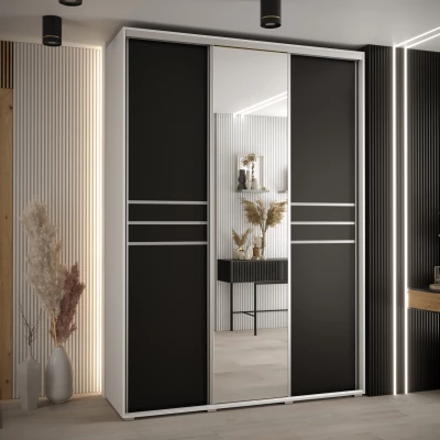 Šatní skříň YVONA 11 - 180/60 cm, bílá / černá / stříbrná