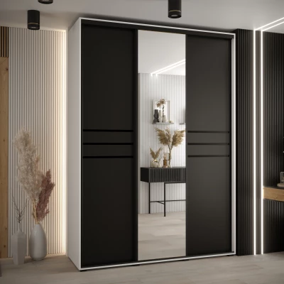 Šatní skříň YVONA 11 - 180/60 cm, bílá / černá / černá