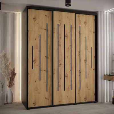 Šatní skříň YVONA 12 - 190/60 cm, černá / dub artisan / černá