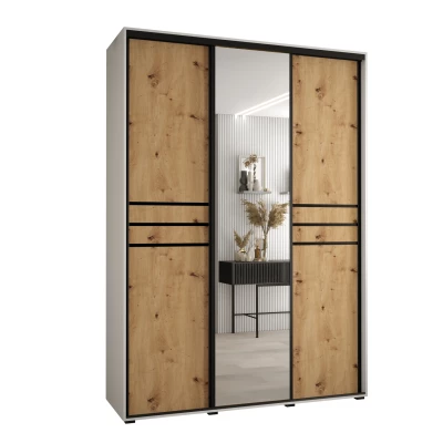 Šatní skříň YVONA 11 - 180/60 cm, bílá / dub artisan / černá