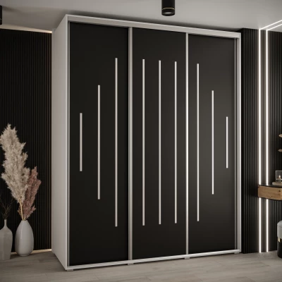 Šatní skříň YVONA 12 - 190/60 cm, bílá / černá / stříbrná