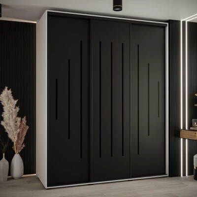 Šatní skříň YVONA 12 - 190/60 cm, bílá / černá / černá