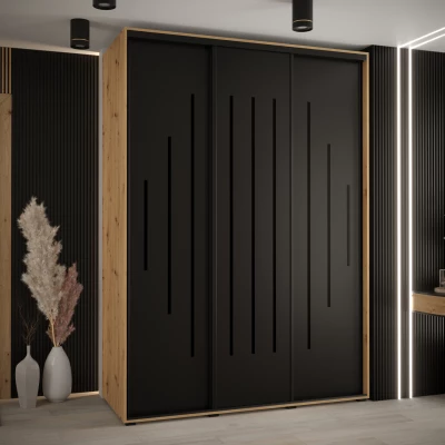 Šatní skříň YVONA 12 - 180/60 cm, dub artisan / černá / černá