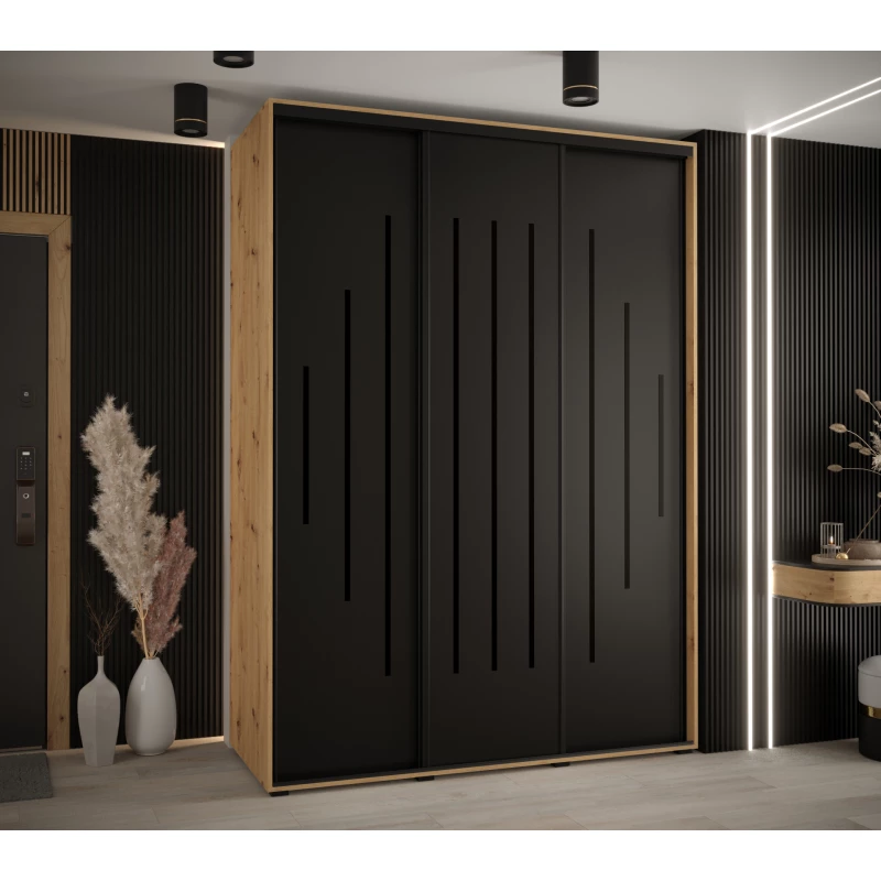 Šatní skříň YVONA 12 - 180/60 cm, dub artisan / černá / černá